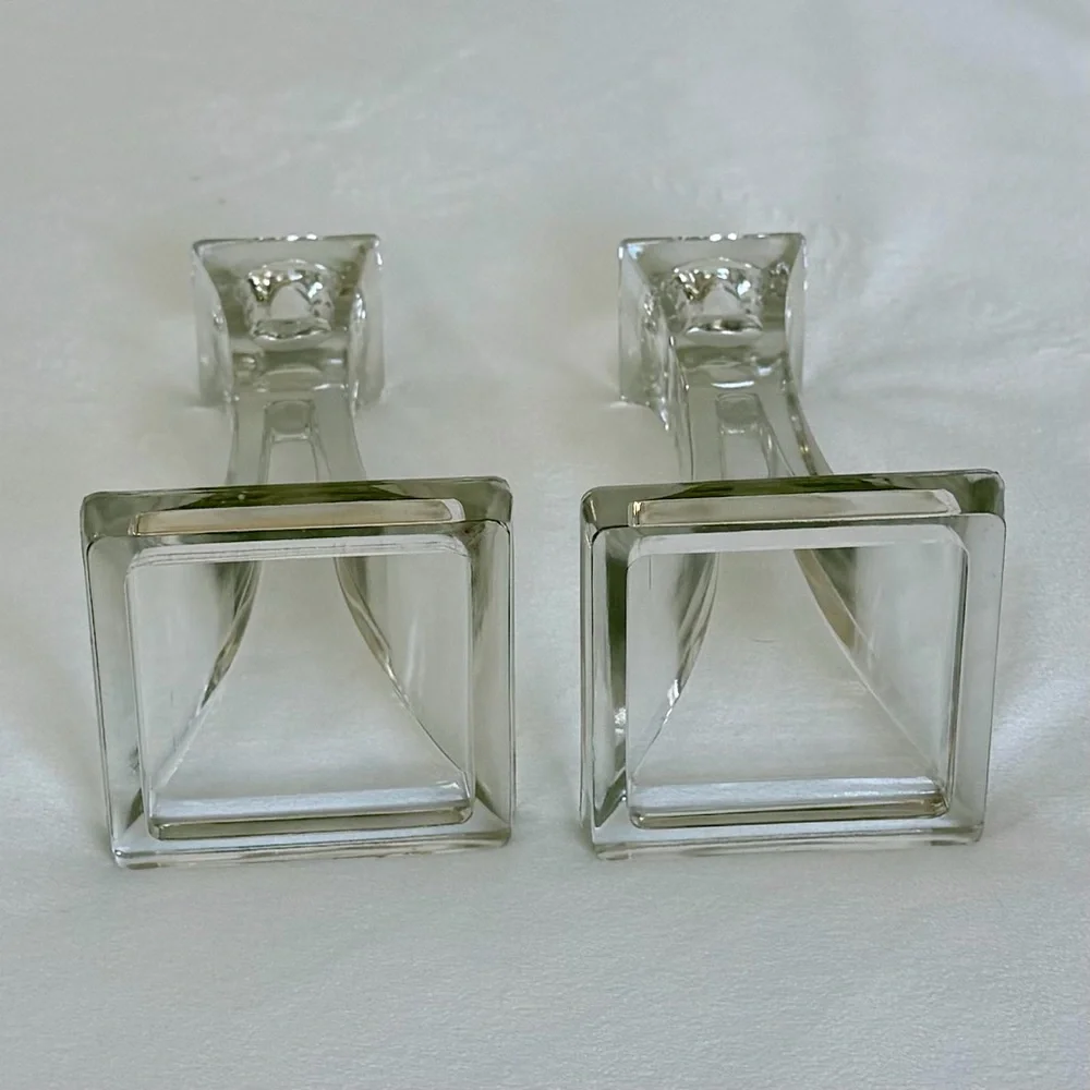 Vintage Clear Glass Candle Holders, Set of 2
